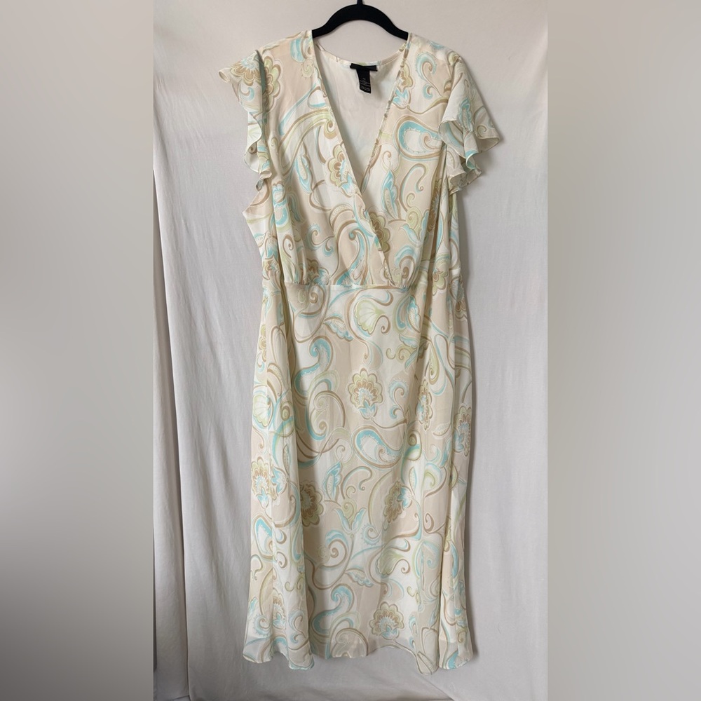 Lane Bryant Cream Midi Dress with Aqua and Light Tan Swirl Print
